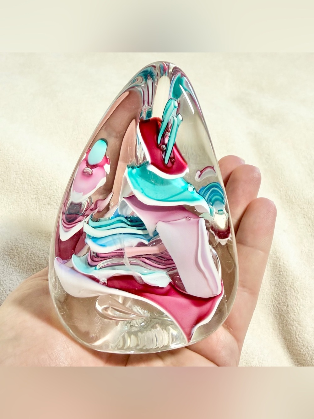 Vintage Schmidt Rhea Studio Art Glass Hand Blown Pyramid Paperweight - Signed